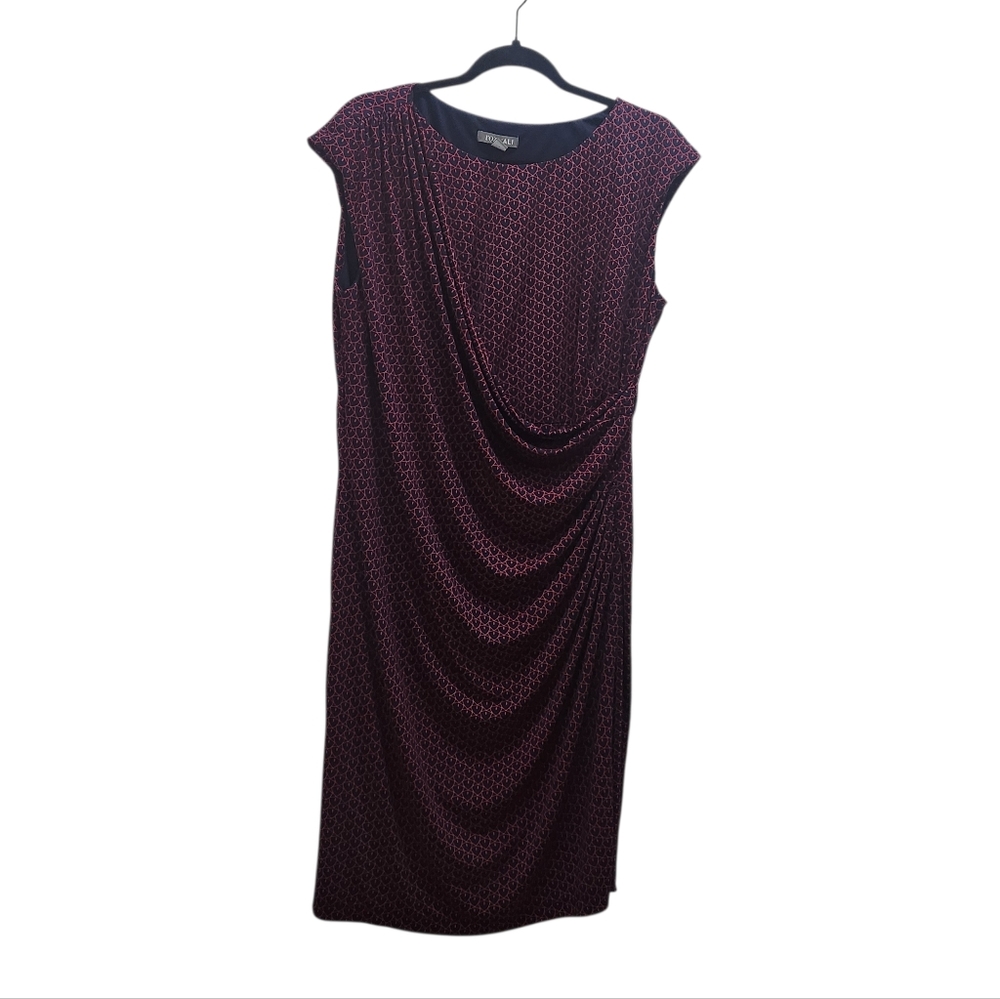 Roz & Ali Red & Navy Geometric Faux Wrap Draped Midi Dress Size 14 Versatile